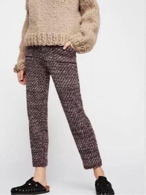 Free People Deep Red Combo Knit Tapered Pants Size S NWT